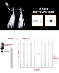 Cool White 20 Tubes Meteor Shower Icicle Lights 480 LED Raindrop Lights with …