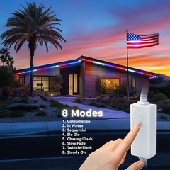 USA RWB 8-Mode LED Outdoor Waterproof Rope Light 10′ 25′ 50′ 100′ 150′ 300’ft