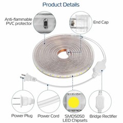 5M 5050 LED Strip Lights Flexible Tape Lighting Rope Home Outdoor US Plug 110V