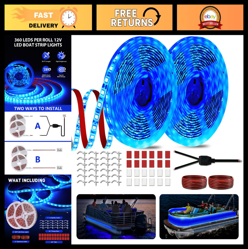 40FT Waterproof LED Strip Lights 12V for Boats, Marine Under Gunnel & Deck Light