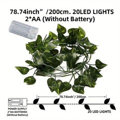 Green Leaf LED String Lights 2M Battery Operated Garland Home Party Decor Set