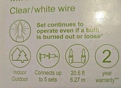 100 Count Indoor /outdoor Mini Christmas Lights CLEAR / WHITE wire 20 ft