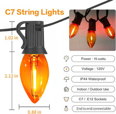 25FT C7 Orange LED Halloween String Lights, Waterproof Outdoor | Shatterproof, C