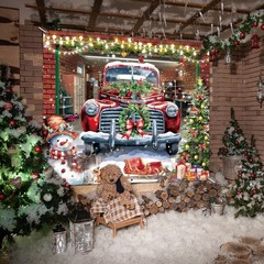 Christmas Garage Door Banner Cover Decorations,7 x 8 Ft Red Truck 7′ x 8′