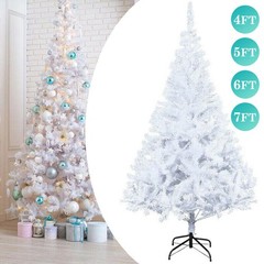 4/5/6/7FT Artificial Christmas Tree Pre Lit / LED Lights / Flocked Holiday Tree
