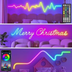 100FT Flexible Led Neon Rope Lights App Remote Control Party Decoration