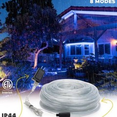 Blue 8-Mode LED Outdoor Waterproof Rope Light 10′ 20′ 25′ 50′ 100′ 150′ ft