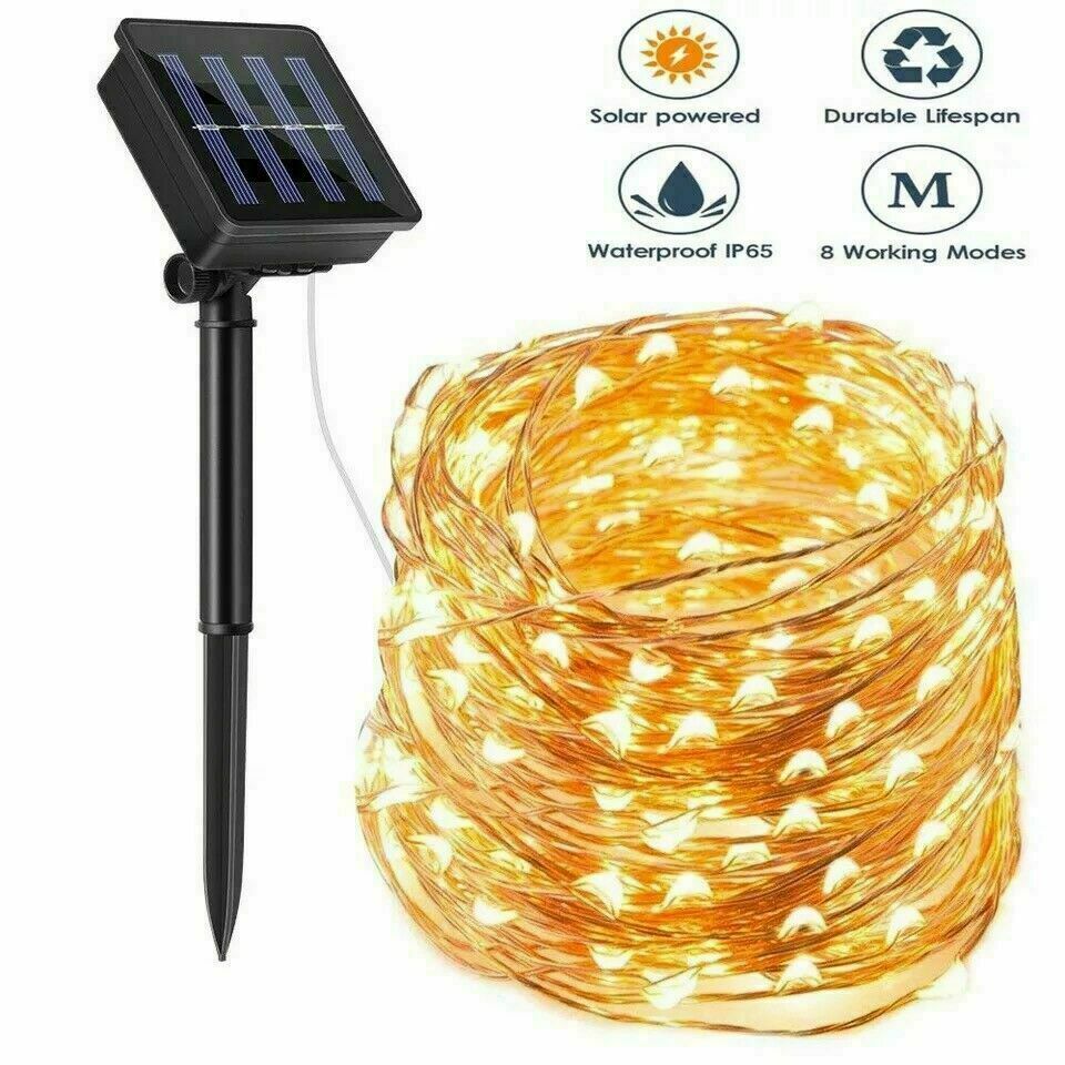 200LED 66ft Solar Fairy String Light Copper Wire Outdoor Waterproof Garden Decor