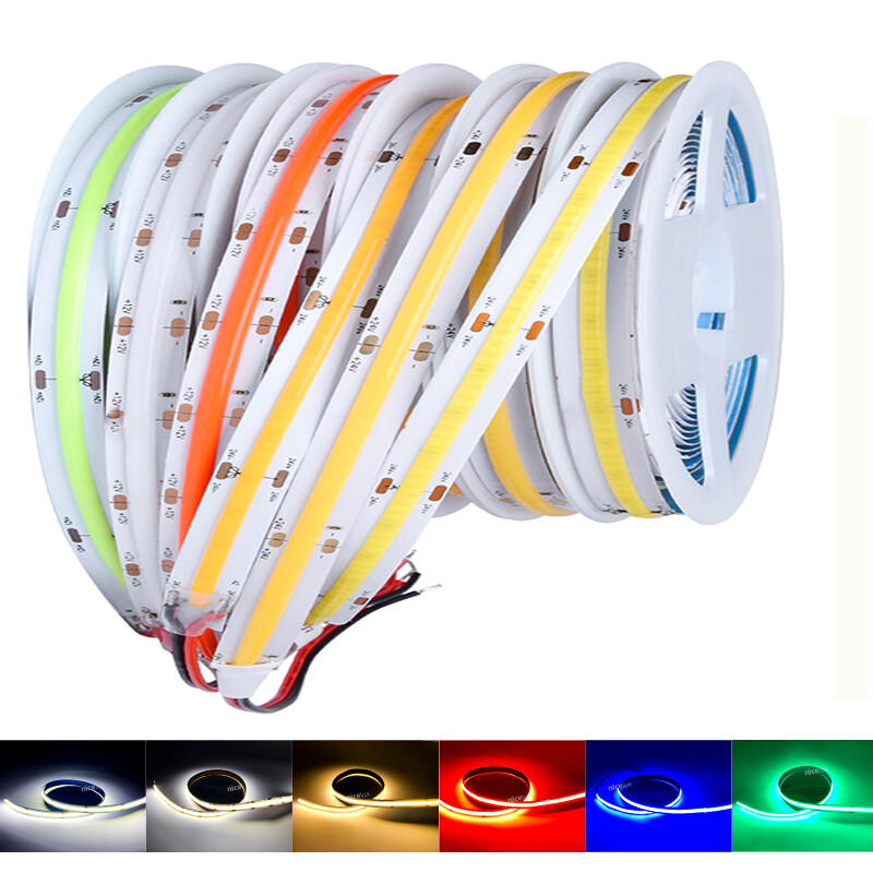 DC12V 24V COB LED Strip Light 8mm 10mm Flexible Tape Ribbon Red Green Blue