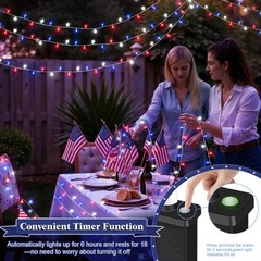Red White and Blue Lights Outdoor, 32Ft 100 LED Patriotic String Lights for 4Th