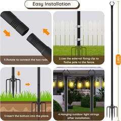 10Ft String Light Poles 4 Pack, for Outside Lights, Metal Stand, Patio Backyard