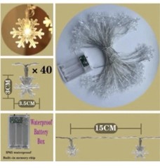 Christmas Snowflake Lights, 20 Ft 40 LED Battery Snowflake Lights – Cool White