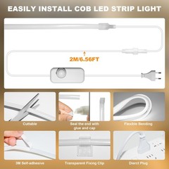 Gliztech IP67 Waterproof COB LED Strip Lights AC 110V-120V Direct Plug, 100FT…
