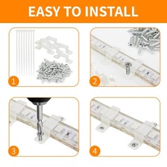Mounting Clips Hardware Kit for LED Strip Lights 30x Clips & Zipties, 60x Screws