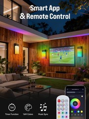Outdoor Wall Lights 2 Pack, Smart LED RGBICWW Porch Lights Outdoor, Modern 15…