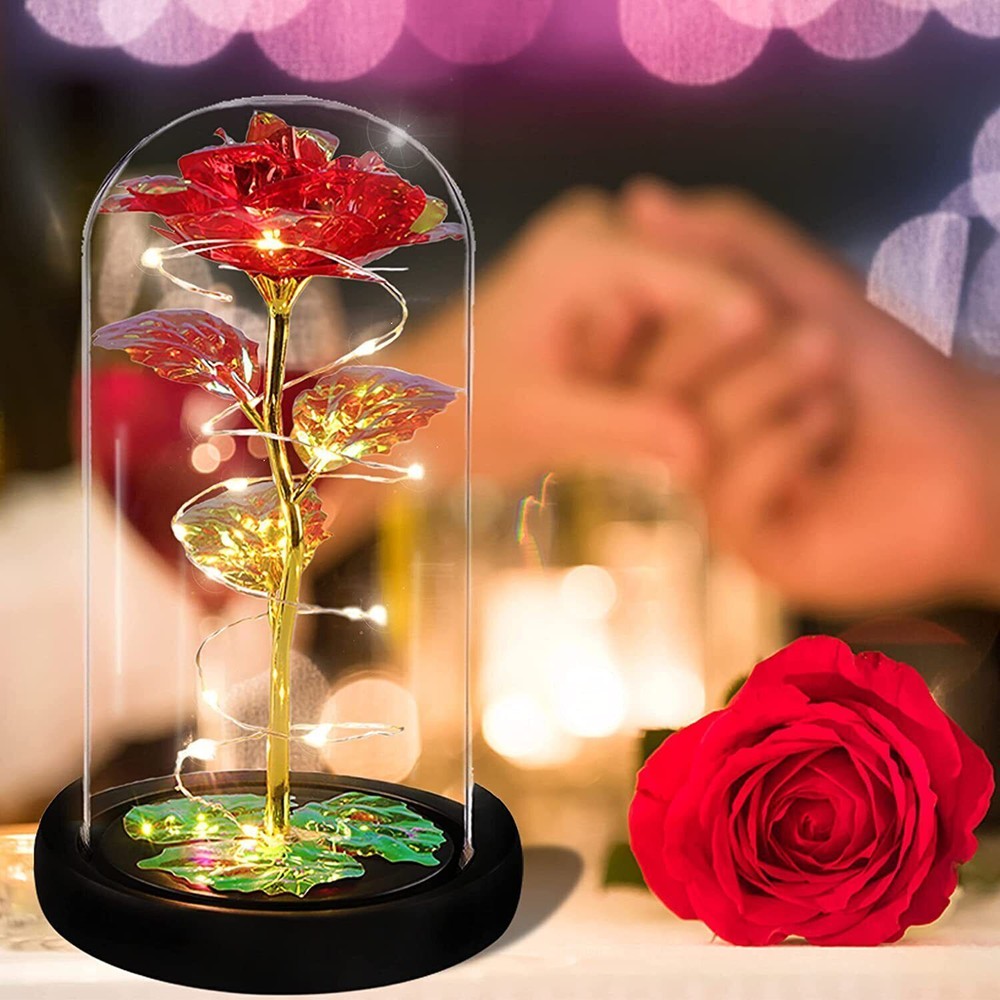 Eternal Forever Galaxy Rose Flower In Glass Dome LED Light Valentine’s Day Gift