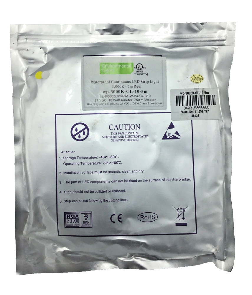 Environmental Lights wp-3000K-CL-10-5m Waterproof Continuous LED Strip Light