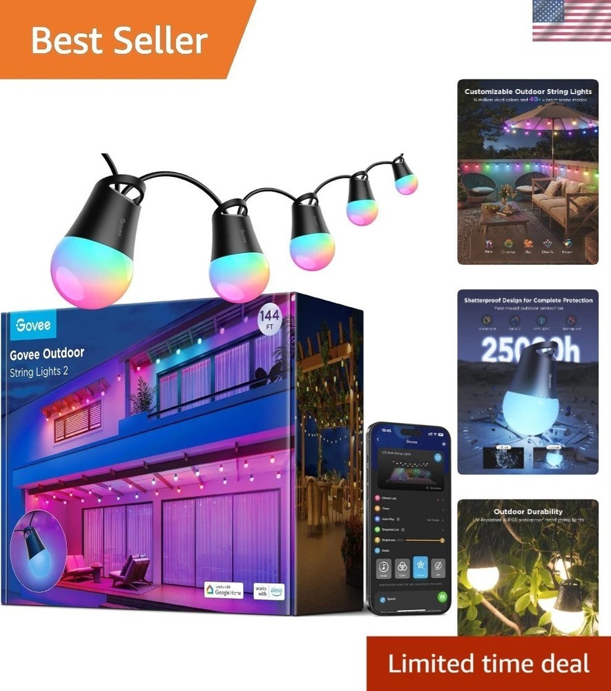 Smart Outdoor String Lights 2, 144ft Outdoor Lights with Dimmable Warm White …