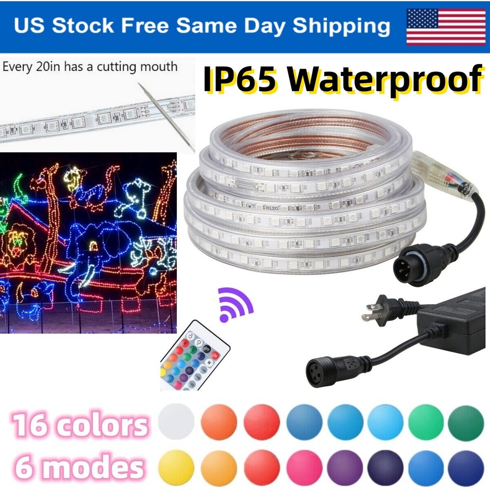 20-50FT LED Strip Rope Light Waterproof Multi Color Changing Free Cut w/ Remote