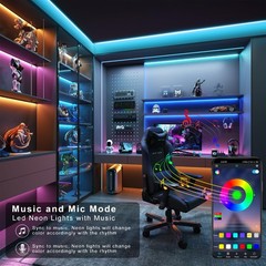 50FT RGB LED Strip Lights – Color Changing, Music Sync, Remote & App Control, DI