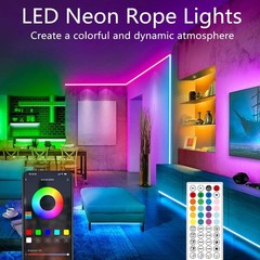 100Ft LED Neon Rope Lights with App and Remote Control, IP65 Waterproof Neon Str