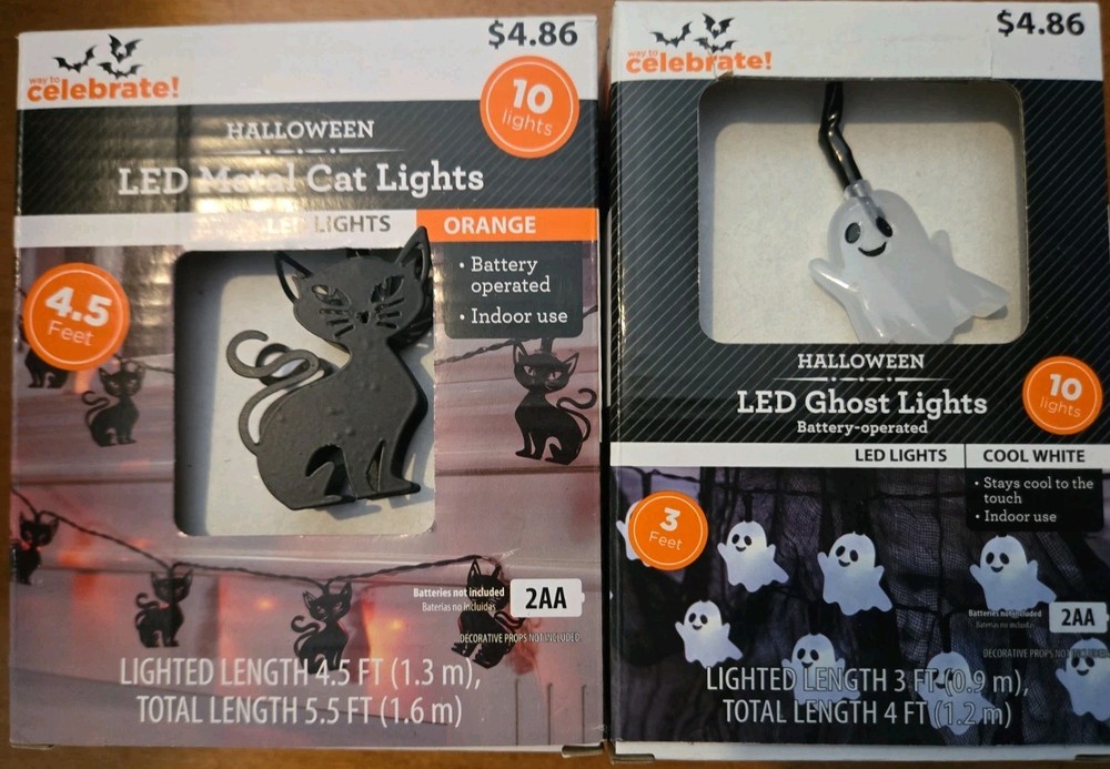 Halloween LED Ghost & Black Cat String Light Set! Warm White. Indoor Outdoor.