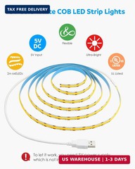 Aclorol USB COB LED Strip Lights for TV 5V USB Powered LED Tape Lights Daylight