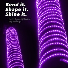 Purple LED Outdoor Waterproof Rope Light, Exterior Lighting, 10′ 25′ 50′ 100’ft
