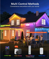 Permanent Outdoor Lights 2 with Remote, 100ft with 60 RGBAICW LEDs for Daily and