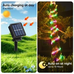 Solar String Lights with PVC Tube, 1 Pack, 33 Ft, 100 LED, Multi Color, 8 Mod…