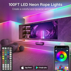 100FT Flexible Led Neon Rope Lights App Remote Control Party Decoration