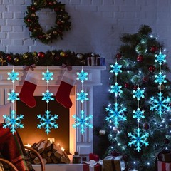 8 Pack Christmas Timer Snowflake Window Hanging Lights,Blue,Long