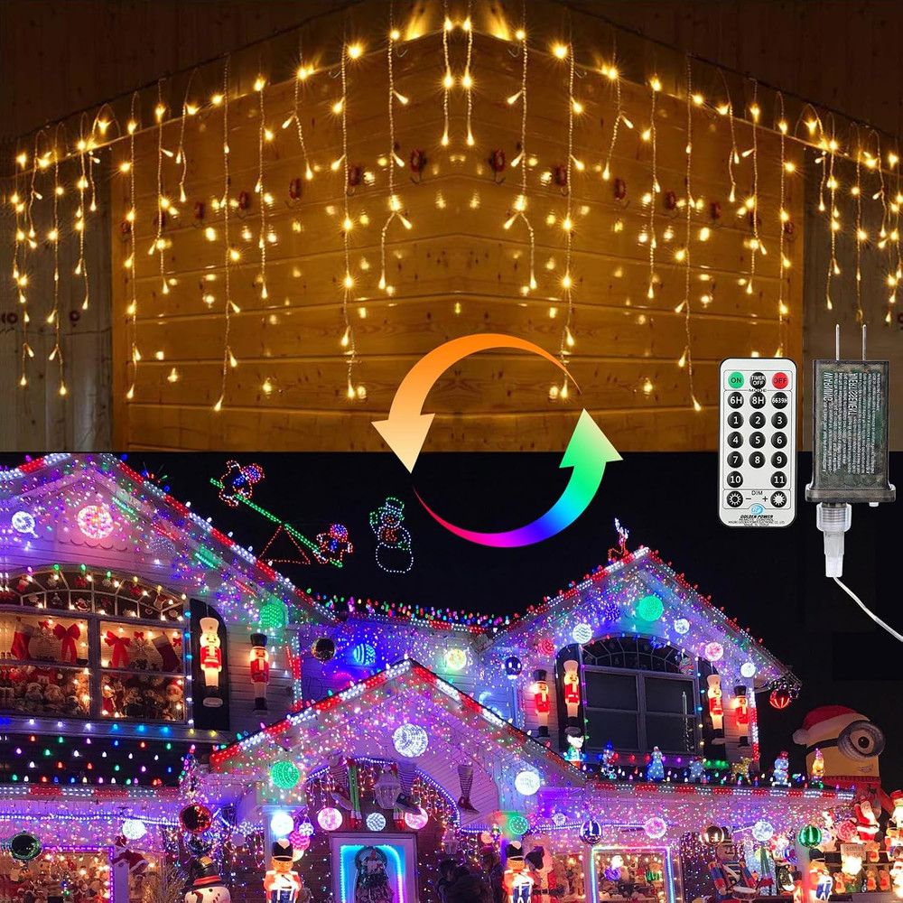 Christmas Icicle Lights, 29Ft 360 LED Outdoor Icicle Lights Color Changing With