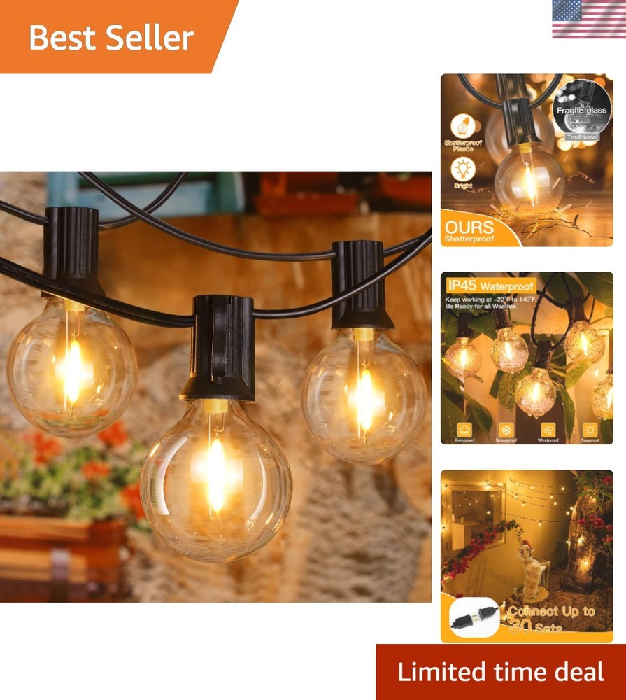 25FT Outdoor String Lights, Waterproof Connectable Shatterproof Outside Light…