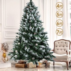 4/5/6/7FT Artificial Christmas Tree Pre Lit / LED Lights / Flocked Holiday Tree