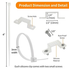 Mounting Clips Hardware Kit for LED Strip Lights 30x Clips & Zipties, 60x Screws
