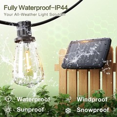 200FT Solar String Lights ST38 LED Outdoor Waterproof Patio Garden Bulb Lights