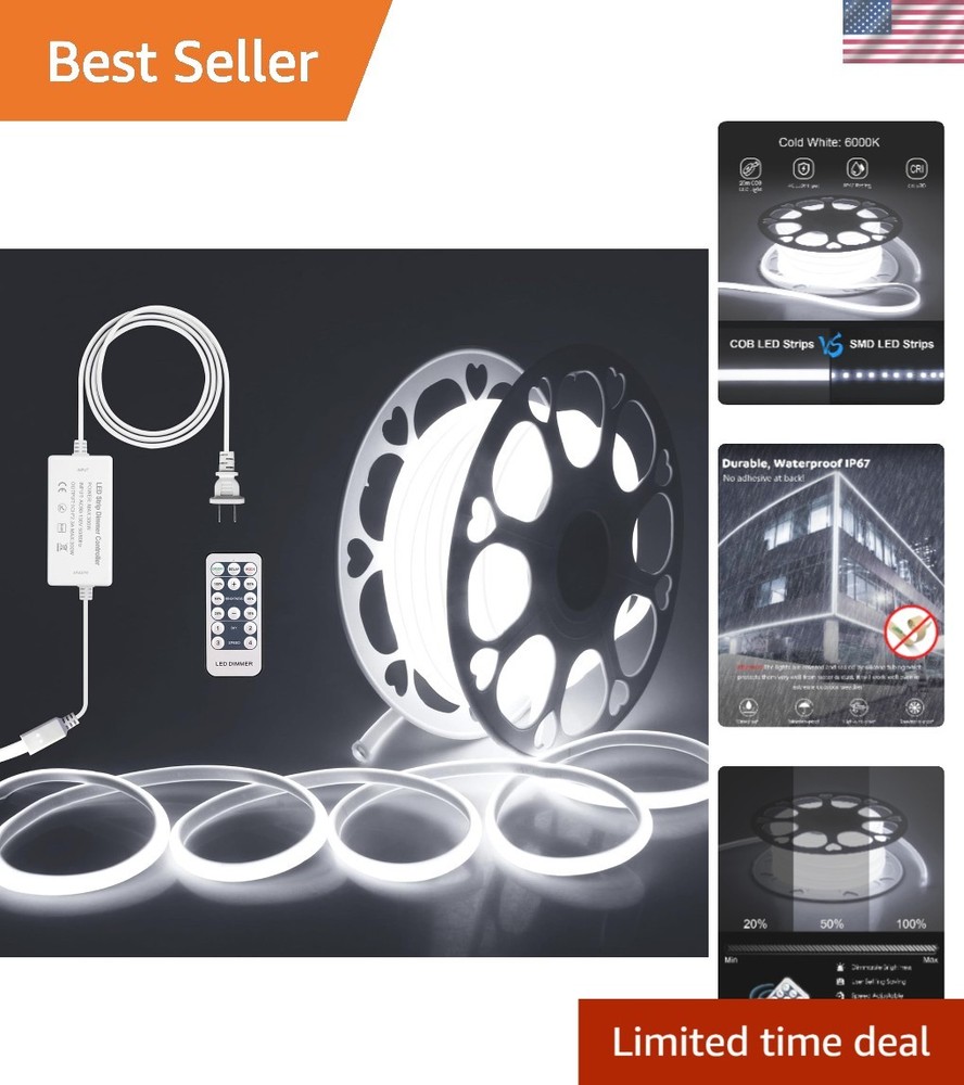 65.6ft Outdoor COB LED Strip Lights Waterproof AC 110V 120V Dimmable LED Lig…