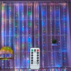 300-LED Curtain Light for Bedroom Wall Plug in Window Hanging Fairy String Light
