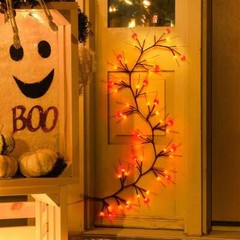 6 Ft Halloween Willow Vine Twig Garland with 54 LED Orange & Purple Lights, Pump