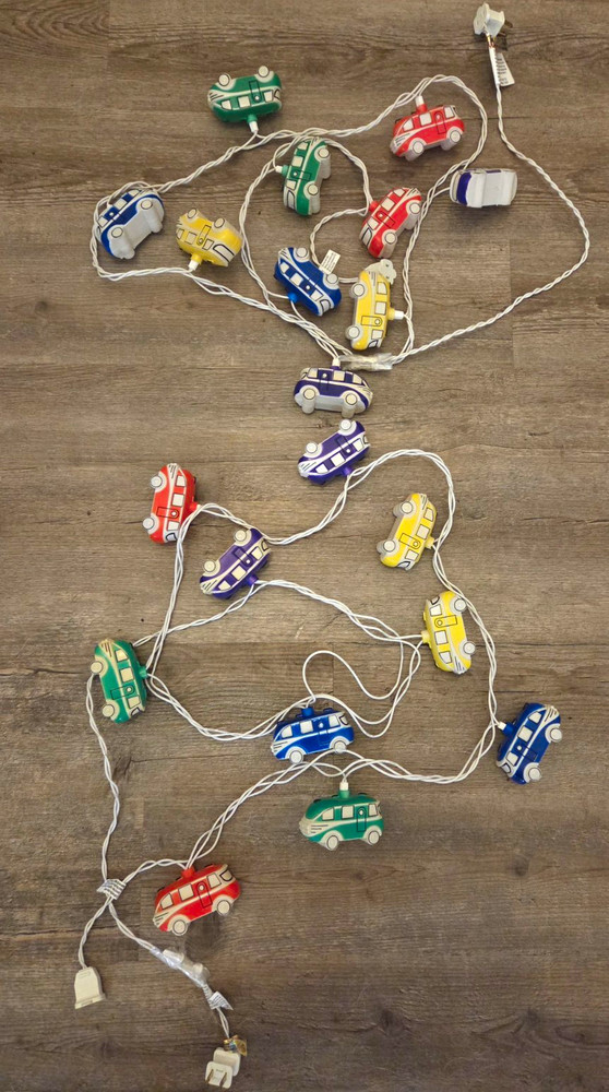 2 Sets Of LED Car-Shaped String Lights Multicolor Bulbs, White Cord, Plastic