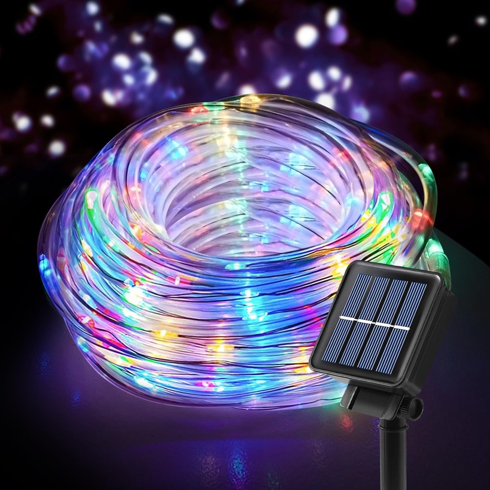 Solar String Lights with PVC Tube, 1 Pack, 33 Ft, 100 LED, Multi Color, 8 Mod…