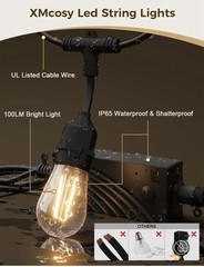 49Ft LED Outdoor String Lights Waterproof IP65,App Control,Compatible with Alexa