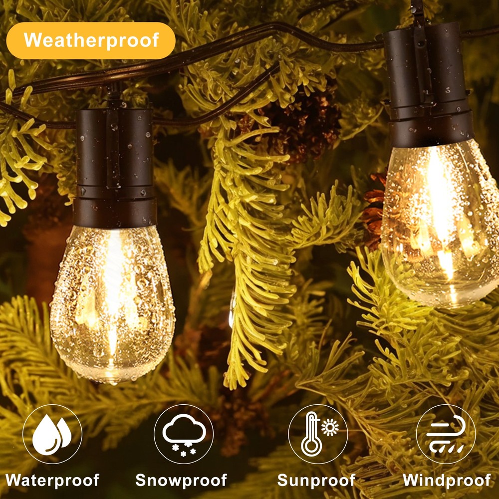 49FT Outdoor String Lights Dimmable Remote IP65 Waterproof Christmas Lights