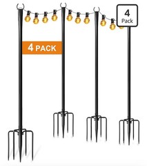 4 Pack String Light Poles for Outside, Thickened Metal Light Hangers – 7.5 Ft