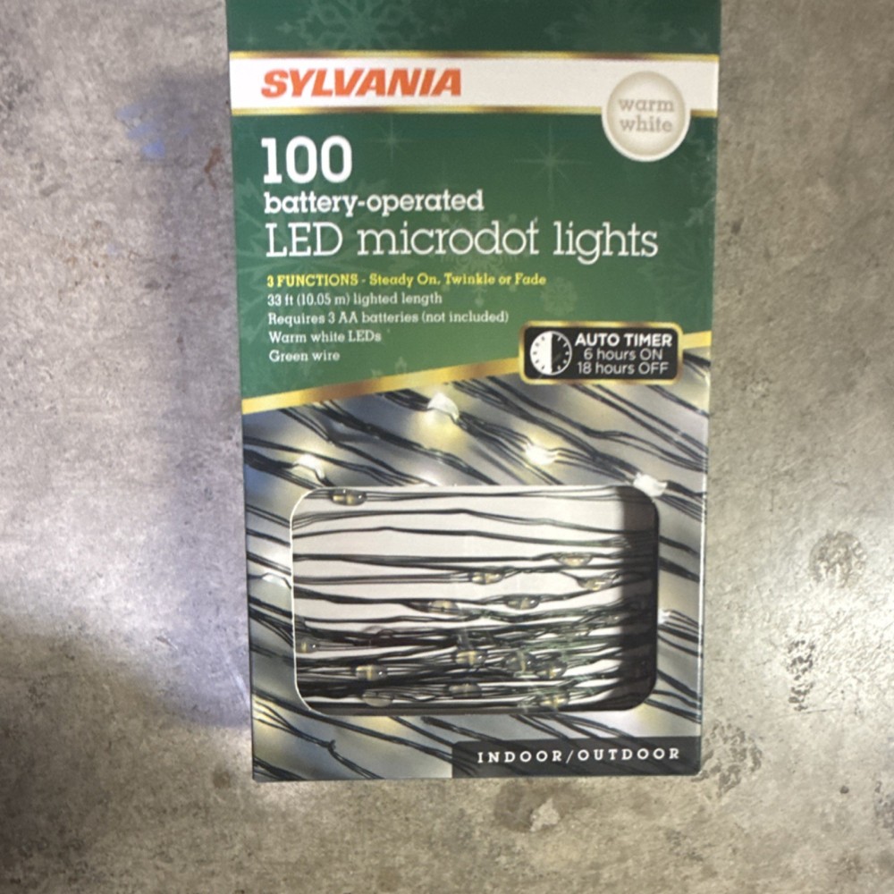 SYLVANIA 100 LED Microdot Rope/Wire Lights Warm White Green Battery V51851-88