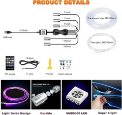 Jushope Interior Car LED Strip Lights with Wireless APP and Remote Control, RGB