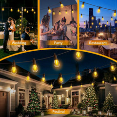 Waterproof Remote Dimmable Outdoor LED String Lights Patio/Porch Plastic Bulb
