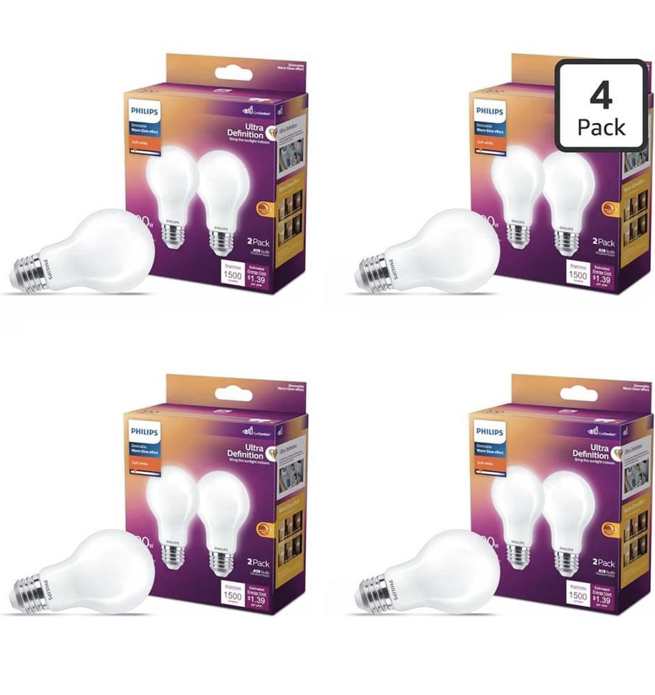 2 Philips Ultra Definition A19LED Light Bulbs 100W 11.5W Dimmable Daylight 4 Pk
