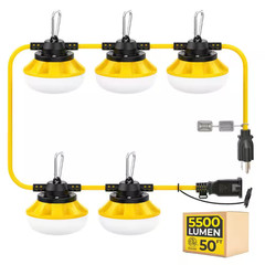 50 Ft. 120 Volt LED Construction String Light, 5-Light Linkable Work Light IP65